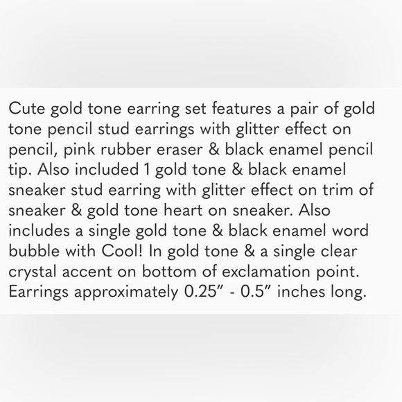 Betsey Johnson Back To Cool Pencil, Sneaker & Word Bubble Stud Earring Set NWT - Picture 2 of 4